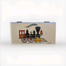 Vintage Hand painted Toleware Train Box With Alexunder Signature picture