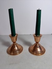 2 Vintage Weighted Copper Candlestick Candle Holders picture