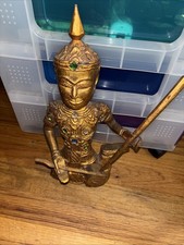 Vintage Large 14.5 Gilt Wood Thai Musician Wall Sculpture Statue Art Figurine picture