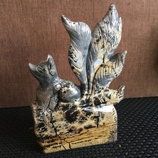 412g Natural Chinese Painting Stone Crystal Carving nine-tailed fox home decor picture