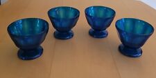 Vintage Cobalt Blue Plastic Acrylic Footed Ice Cream Sundae Dish Bowls  Set of 4 picture