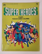 1980 SUPER HEROES STAMP BOOK BATMAN SUPERMAN UNUSED DC COMICS GOLDEN PRESS picture
