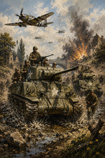 WWII Allied Sherman Tank Battle Poster Military Armor Art Print 13x19 picture