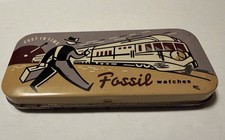 Vintage Fossil Watch Tin Just In Time Box Metal Case Only 1991 picture