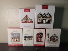 Vintage Hallmark Nostalgic House And Various Ornament Christmas Village Lot Of 6 picture