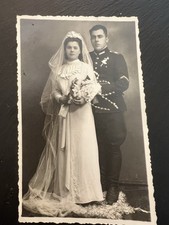Vintage 1941 WW2 Era Bulgarian Military Wedding Photo Postcard  picture