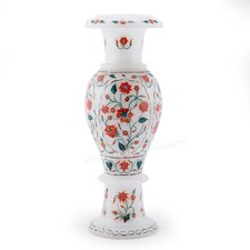 15'' white Marble vase pot Inlay Pietra Dura malachite green onax decor home picture