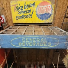 Vintage GENERAL BEVERAGES Wooden Soda Crate Blue Yellow Tri Cities picture