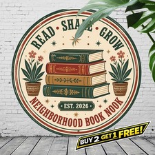 Little Free Library Community Round Metal Tin Sign Garden Wall Decor picture