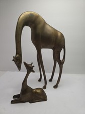 Vintage Solid Brass Giraffe Mother and Baby Calf Figurine Set MCM Read. picture