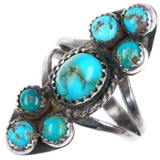 sz7 vintage Navajo sterling silver high grade turquoise cluster ring picture