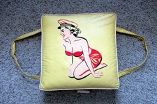 Vintage '60s Nautical Pin Up Beauty Yellow Vinyl Boat Seat Cushion VGC picture