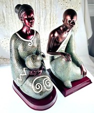 Gorgeous SEYMOUR MANN African Male & Female Stone Resin Statues on Wood Base picture
