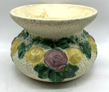 Early Roseville Rozane Cuspidor Pink Yellow Roses Dimpled Unmarked Art Pottery picture