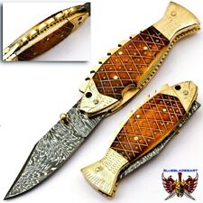 Fish Mouth Closed Pocket Folding Knife Brass & Bone Handmade Golden Fish picture