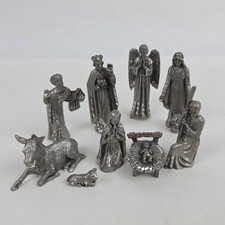 Vintage Masterworks Fine Pewter Nativity Set 9 Piece Christmas Manger 1989 picture