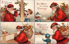 Lot of 4~Clapsaddle SANTA CLAUS with Children ~ Antique Christmas Postcards~s964 picture