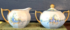 Antique Z. S. & Co. Bavaria Cream and Sugar Bowl Set Iridescent/Pearl With Blue picture