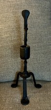 Vintage J.W Fiske wrought Iron Candle taper holder Rushlight twisted stem black picture