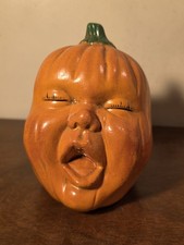 VTG 1980'S PUMPKIN BABY HEAD FIGURINE HALLOWEEN picture