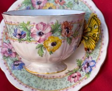 Vintage 1930's Aynsley Butterfly Handle Floral Pattern Tea Cup Saucer Very Rare picture