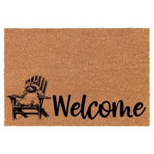 Welcome Doormat Coco Coir Door Mat Gift Welcome Raccoon in Adirondack Chair Funn picture