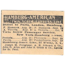 Hamburg-American Twin Screw Express Line St. Paul 1898 Newspaper Ad AF2-S5 picture