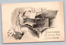 c1906 Someone Longs For Someone Vintage Postcard Greeting Piano Lady  picture