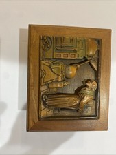 VTG ANRI Carl Spitzweg The Alchemist Carved Wood Music Box Swiss Reuge Working picture
