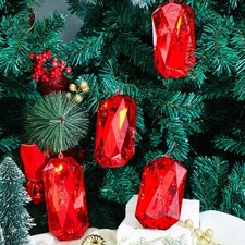 Syhood 4 Pack 5.7 Inch Jewel Ornament Acrylic Red Jewel Ornaments for Christmas picture