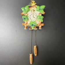 Vintage Lefton Ceramic Cuckoo Clock Style Wall Pocket Hanging Planter With Birds picture