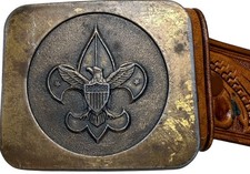 Vintage Boy Scouts Of America Brass Belt Buckle Ransburg Reservation Size 32 USA picture