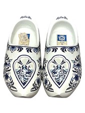Junora Hand Painted Dutch Wooden Clogs Delft Blue Holland Souvenir Shoes Size 25 picture