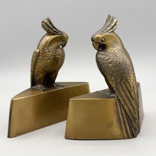 Antique Art Deco Cockatoo Parrot Spelter Bookends Pair Jennings Brothers JB 287 picture