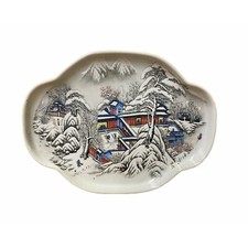 Chinese Off White Porcelain Snow Scene Flower Shape Display Plate ws1823 picture