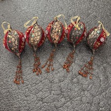 Lot Of 5 Vintage Handmade Beaded Velvet Christmas Ornaments Sequins Push Pins picture