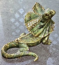 Rucinni Frill Neck Lizard Jeweled Trinket Box w/ SWAROVSKI Crystals Magnetic Lid picture