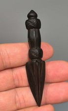 Real Rare Tibet 19th Century Old Antique Buddhist Carved Wood Phurba Amulet picture
