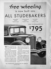 1931 Ad (10  X  13 inches) New Studebaker Six $795 With Free Wheeling picture
