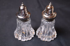 Vintage Glass Salt & Pepper Shakers with Silver Plated Tops 3 ½” Tall picture
