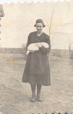 Woman Holding White Rabbit 1920s Photo Farm Ranch Black Dress Stockings Cute picture