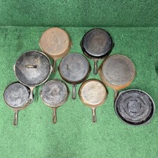 Cast Iron Lot - Sidney Script (cracked) Griswold Wagner Wapak Skillet Chicken picture