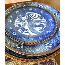 Antique Japanese Meiji Era Blue and White Porcelain Plates Set picture