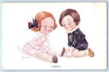 c1910's Scandal Children Talking Signed Artist Posted Antique Postcard picture