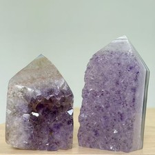 2.4LB 2PC Natural Amethyst Geode Point Crystal Purple Agate Tower Healing Decor picture