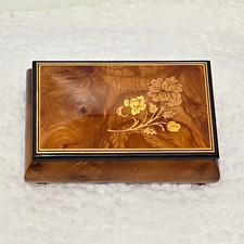 Vintage Italian Burl Wood Jewelry Box, Sorrento Wood Inlay, Floral Marquetry box picture