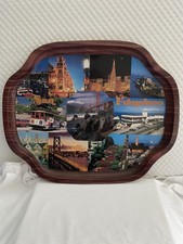 Vintage San Francisco California Souvenir Tin Metal Serving Tray Faux Wood Edge picture