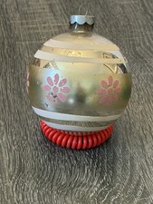 Vintage Shiny Brite Large Glass Christmas Ornament Pink Daisy Stencil Stripes picture