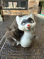 Vintage Kitsch Raccoon Figurine Fur Tail Enesco Ceramic Porcelain Japan Miniatur picture