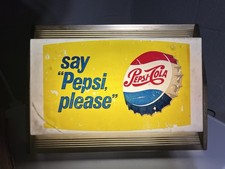 Original Vtg 1960s Say Pepsi Please Metal Lighted Advertising Sign picture